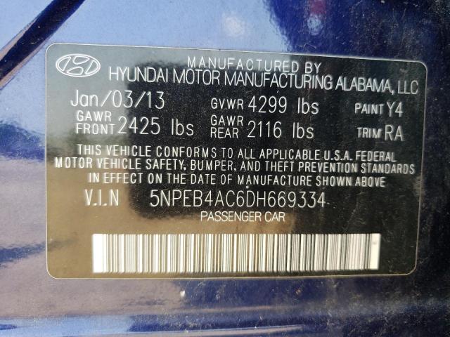 5NPEB4AC6DH669334 - 2013 HYUNDAI SONATA GLS BLUE photo 12