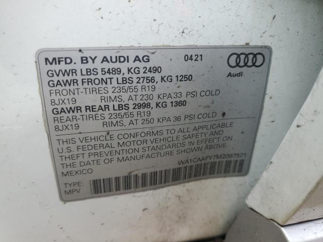 WA1CAAFY7M2097571 - 2021 AUDI Q5 PRESTIGE WHITE photo 13