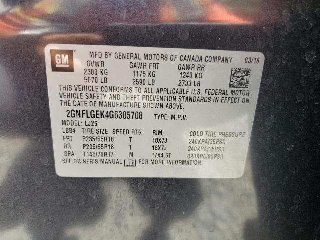 2GNFLGEK4G6305708 - 2016 CHEVROLET EQUINOX LTZ GRAY photo 13