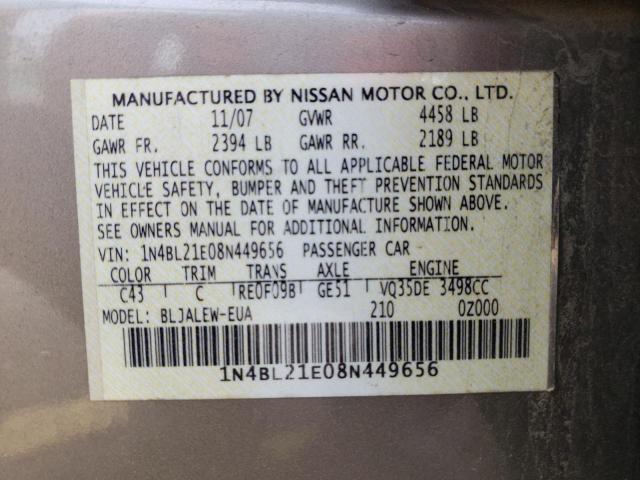 1N4BL21E08N449656 - 2008 NISSAN ALTIMA 3.5SE GRAY photo 12