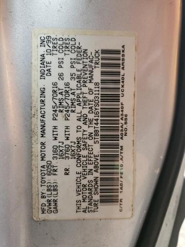 5TBBT4416YS031118 - 2000 TOYOTA TUNDRA ACCESS CAB GRAY photo 12