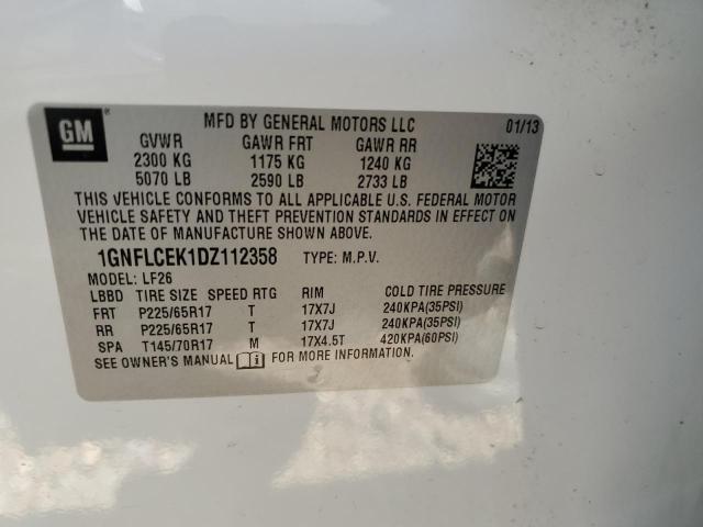 1GNFLCEK1DZ112358 - 2013 CHEVROLET EQUINOX LS WHITE photo 10