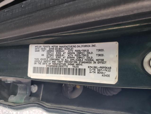 5TEGM92N81Z830775 - 2001 TOYOTA TACOMA DOUBLE CAB PRERUNNER GREEN photo 12