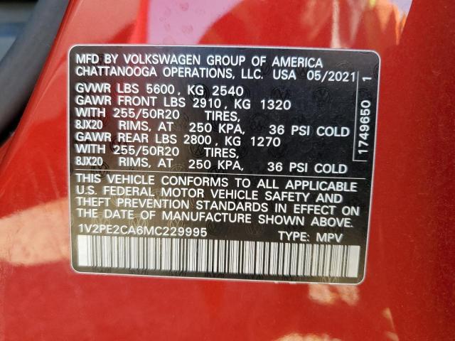 1V2PE2CA6MC229995 - 2021 VOLKSWAGEN ATLAS CROS SE RED photo 13