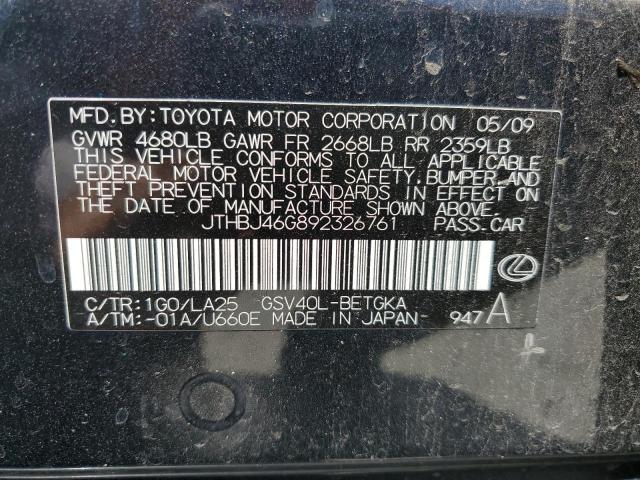 JTHBJ46G892326761 - 2009 LEXUS ES 350 GRAY photo 12