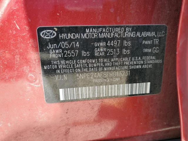 5NPE24AF8FH013231 - 2015 HYUNDAI SONATA SE RED photo 13