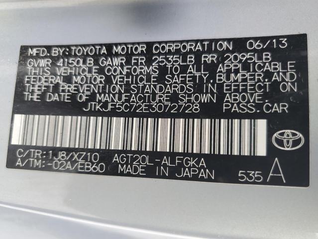JTKJF5C72E3072728 - 2014 TOYOTA SCION TC 银色 照片 12