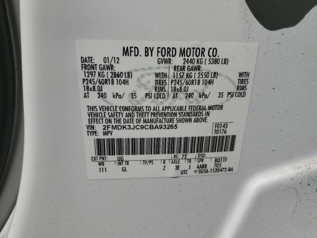 2FMDK3JC9CBA93265 - 2012 FORD EDGE SEL თეთრი ფოტო 13