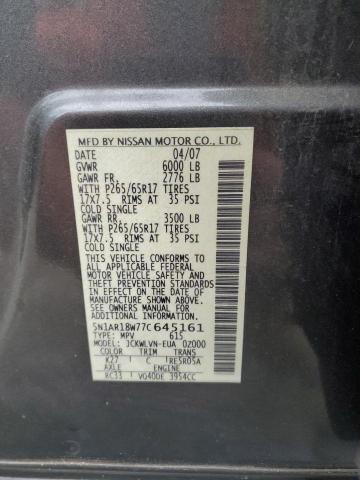 5N1AR18W77C645161 - 2007 NISSAN PATHFINDER LE 灰色 照片 13