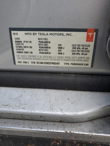 5YJSA1CN2CFP03107 - 2012 TESLA MODEL S GRAY photo 12