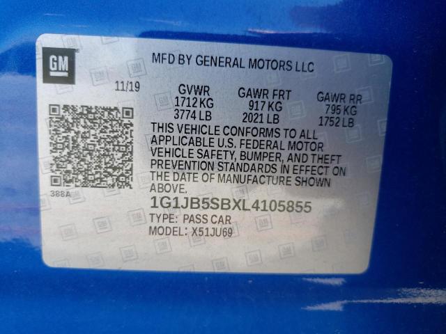 1G1JB5SBXL4105855 - 2020 CHEVROLET SONIC LS BLUE photo 13