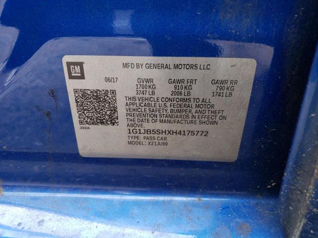 1G1JB5SHXH4175772 - 2017 CHEVROLET SONIC LS 蓝色 照片 12