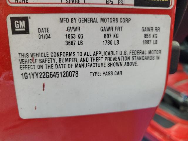 1G1YY22G645120078 - 2004 CHEVROLET CORVETTE RED photo 12