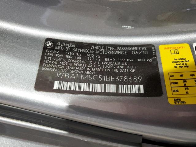 WBALM5C51BE378689 - 2011 BMW Z4 SDRIVE30I GRAY photo 13