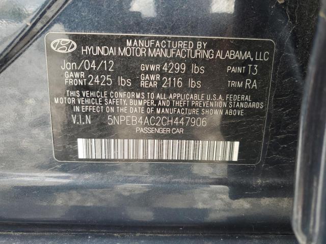 5NPEB4AC2CH447906 - 2012 HYUNDAI SONATA GLS BLACK photo 12