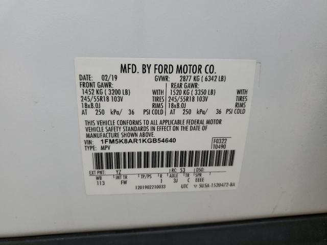 1FM5K8AR1KGB54640 - 2019 FORD EXPLORER POLICE INTERCEPTOR WHITE photo 12