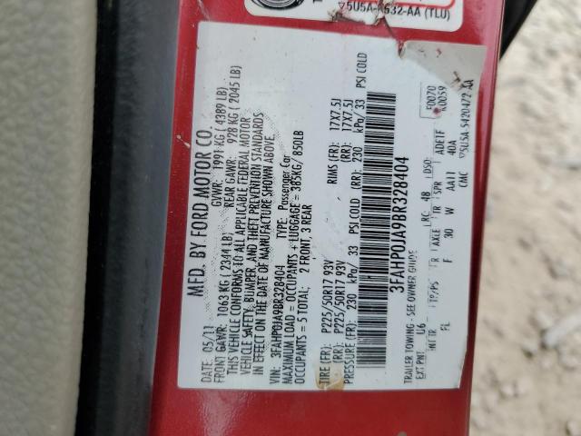 3FAHP0JA9BR328404 - 2011 FORD FUSION SEL RED photo 12