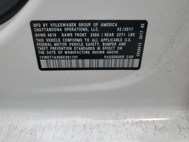 1VWDT7A30HC061107 - 2017 VOLKSWAGEN PASSAT R-LINE თეთრი ფოტო 12