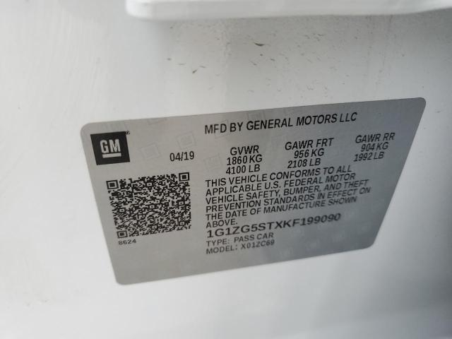 1G1ZG5STXKF199090 - 2019 CHEVROLET MALIBU RS WHITE photo 12