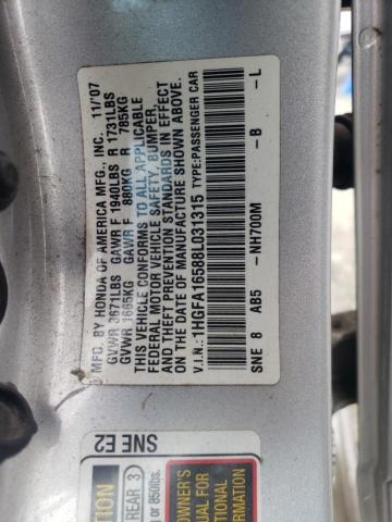 1HGFA16588L031315 - 2008 HONDA CIVIC LX SILVER photo 13