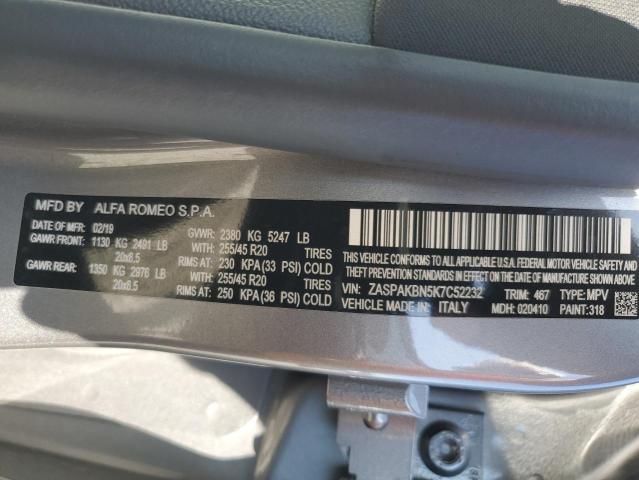 ZASPAKBN5K7C52232 - 2019 ALFA ROMEO STELVIO TI GRAY photo 13