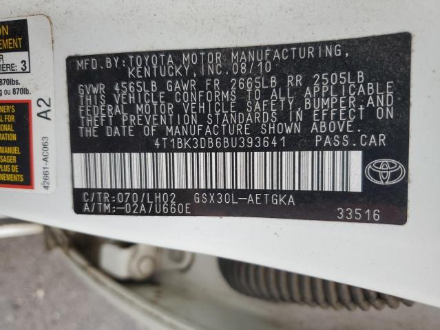 4T1BK3DB6BU393641 - 2011 TOYOTA AVALON BASE 白色 照片 12