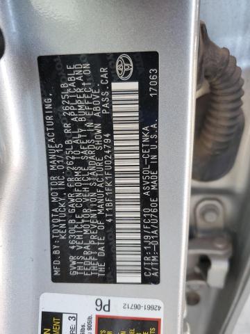 4T1BF1FK1FU024794 - 2015 TOYOTA CAMRY LE SILVER photo 12
