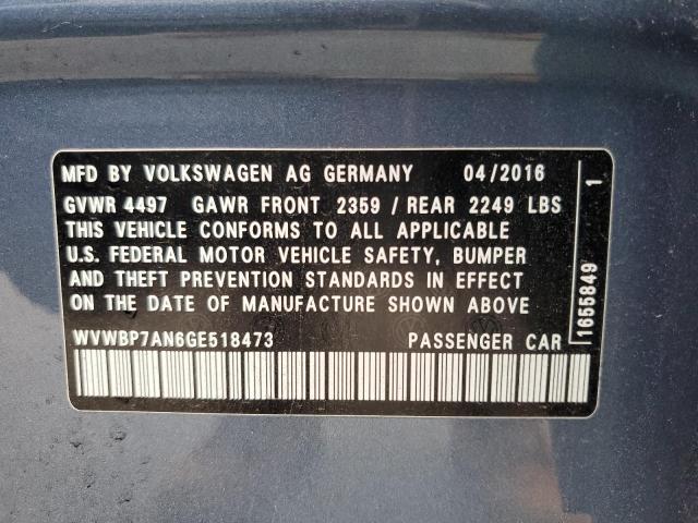 WVWBP7AN6GE518473 - 2016 VOLKSWAGEN CC BASE BLUE photo 12