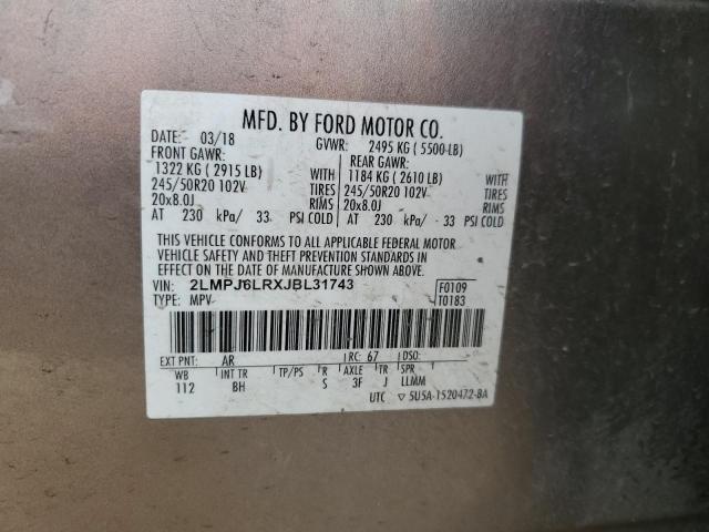 2LMPJ6LRXJBL31743 - 2018 LINCOLN MKX RESERVE Kahverengi fotoğraf 12