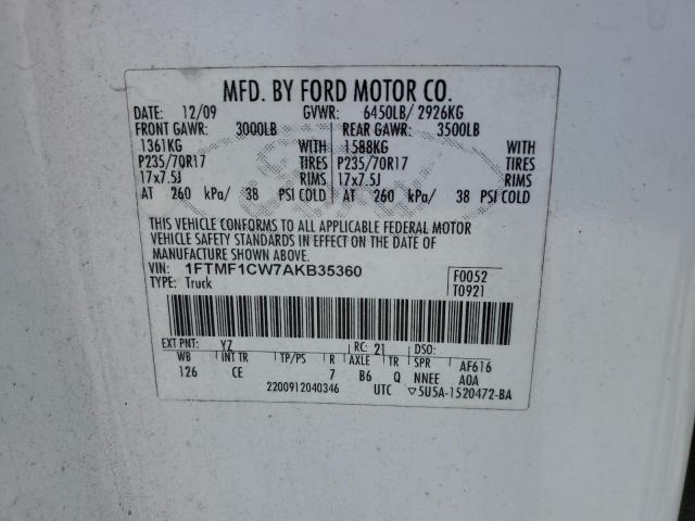 1FTMF1CW7AKB35360 - 2010 FORD F150 WHITE photo 13