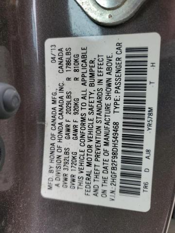 2HGFB2F98DH549468 - 2013 HONDA CIVIC EXL BROWN photo 13