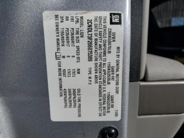 2CNDL73F266075389 - 2006 CHEVROLET EQUINOX LT SILVER photo 13