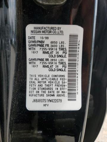 JN8AR07S1YW422079 - 2000 NISSAN PATHFINDER LE BLACK photo 13