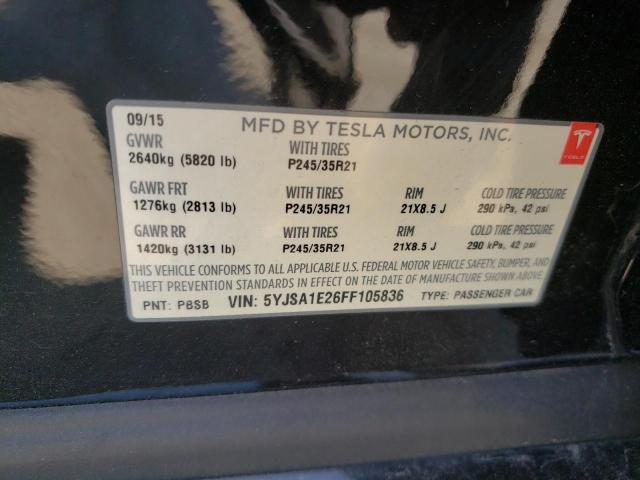 5YJSA1E26FF105836 - 2015 TESLA MODEL S Чорний фото 12