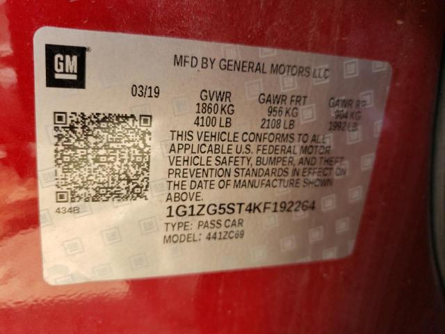 1G1ZG5ST4KF192264 - 2019 CHEVROLET MALIBU RS RED photo 12