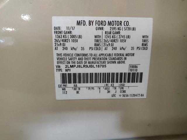 2LMPJ8LR9JBL18705 - 2018 LINCOLN MKX RESERVE Բեժ լուսանկար 13