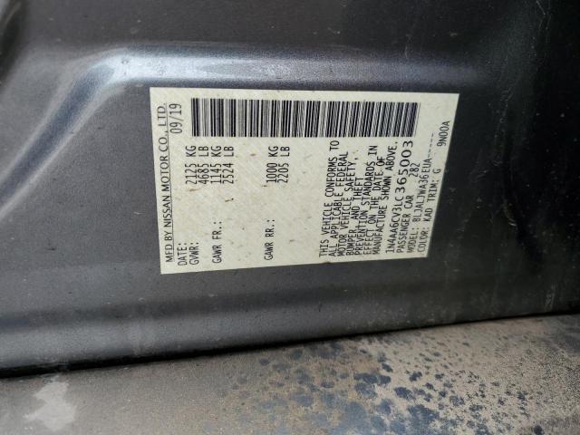 1N4AA6CV3LC365003 - 2020 NISSAN MAXIMA SV GRAY photo 12