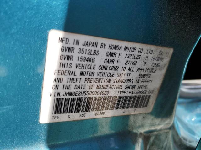 JHMGE8H55CC004089 - 2012 HONDA FIT SPORT ტურკოუსი ფოტო 13