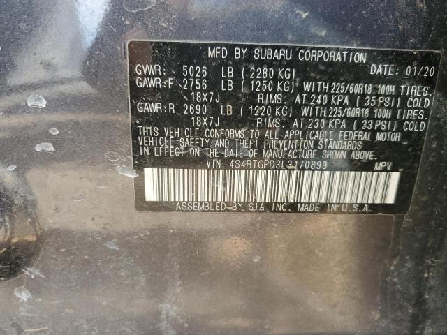 4S4BTGPD3L3170899 - 2020 SUBARU OUTBACK TOURING LDL Գրաֆիտ լուսանկար 13