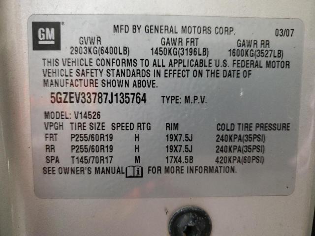 5GZEV33787J135764 - 2007 SATURN OUTLOOK SPECIAL ვერცხლისფერი ფოტო 13