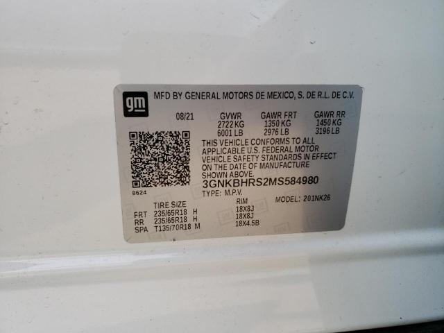 3GNKBHRS2MS584980 - 2021 CHEVROLET BLAZER 2LT WHITE photo 12