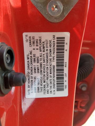 2HGFC2F76HH500982 - 2017 HONDA CIVIC EX RED photo 12