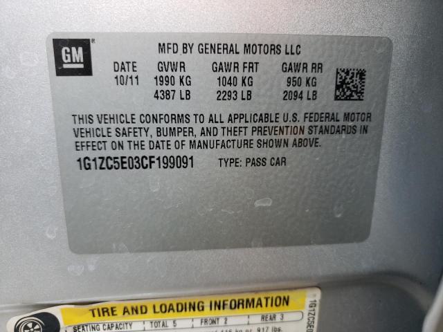 1G1ZC5E03CF199091 - 2012 CHEVROLET MALIBU 1LT 银色 照片 12