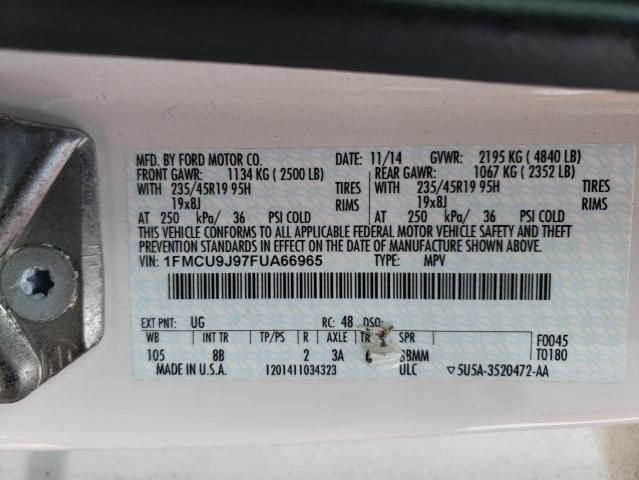 1FMCU9J97FUA66965 - 2015 FORD ESCAPE TITANIUM WHITE photo 13