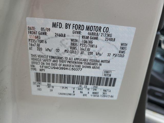 1FMCU94G99KC50377 - 2009 FORD ESCAPE LIMITED SILVER photo 12