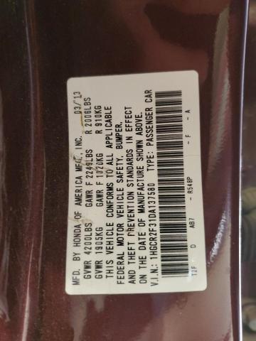 1HGCR2F31DA137580 - 2013 HONDA ACCORD LX MAROON photo 12