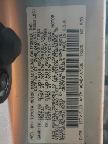 5TEJU62N27Z418266 - 2007 TOYOTA TACOMA DOUBLE CAB PRERUNNER SILVER photo 12