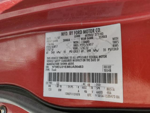 1FMEU31E88UA56483 - 2008 FORD EXPLORER S XLT RED photo 12