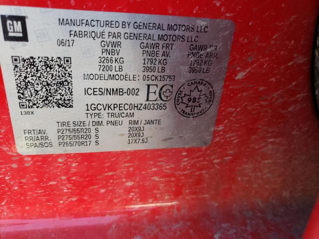 1GCVKPEC0HZ403365 - 2017 CHEVROLET SILVERADO K1500 CUSTOM RED photo 12