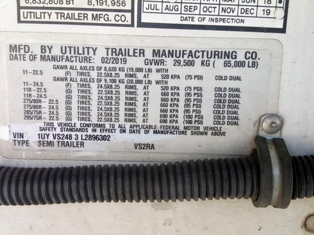 1UYVS2483L2896302 - 2020 UTILITY TRAILER  լուսանկար 10